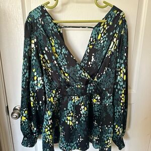 Torrid Satin Surplice Tie Cut Out Back Long Sleeve Blouse Size 2x
